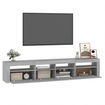 Comodă TV cu lumini LED, gri sonoma, 210x35x40 cm - Img 5