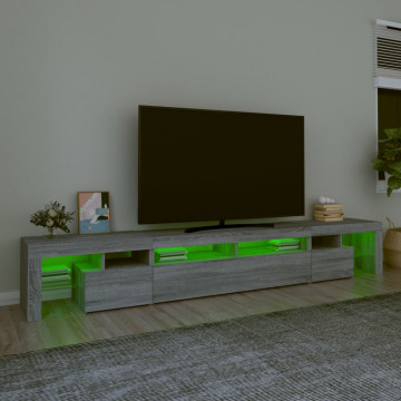 Comodă TV cu lumini LED, gri sonoma, 260x36,5x40cm - Img 4