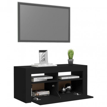 Comodă TV cu lumini LED, negru, 90x35x40 cm - Img 5