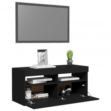 Comodă TV cu lumini LED, negru, 90x35x40 cm - Img 5