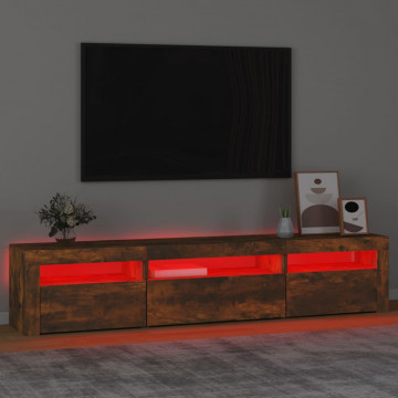 Comodă TV cu lumini LED, stejar fumuriu, 195x35x40 cm - Img 8