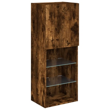 Comodă TV cu lumini LED, stejar fumuriu, 40,5x30x102 cm - Img 6