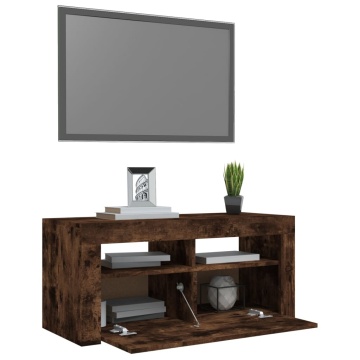 Comodă TV cu lumini LED, stejar fumuriu, 90x35x40 cm - Img 5