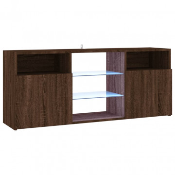 Comodă TV cu lumini LED, stejar maro, 120x30x50 cm - Img 2