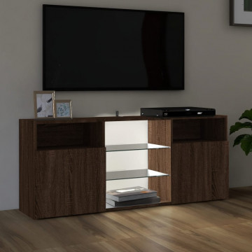 Comodă TV cu lumini LED, stejar maro, 120x30x50 cm - Img 8