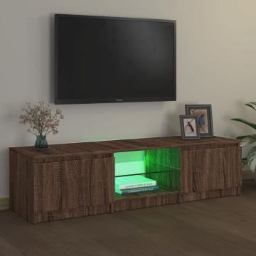 Comodă TV cu lumini LED, stejar maro, 140x40x35,5 cm - Img 4
