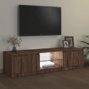 Comodă TV cu lumini LED, stejar maro, 140x40x35,5 cm - Img 8