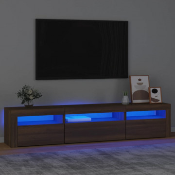 Comodă TV cu lumini LED, stejar maro, 195x35x40 cm - Img 1
