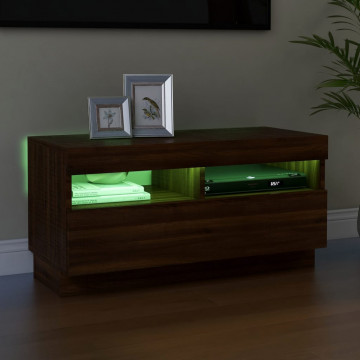Comodă TV cu lumini LED, stejar maro, 80x35x40 cm - Img 4