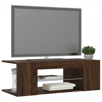 Comodă TV cu lumini LED, stejar maro, 90x39x30 cm - Img 6