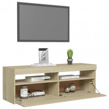 Comodă TV cu lumini LED, stejar Sonoma, 120x35x40 cm - Img 5