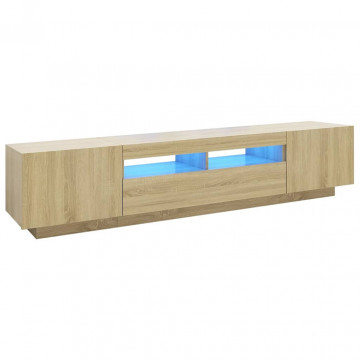 Comodă TV cu lumini LED, stejar sonoma, 200x35x40 cm - Img 2