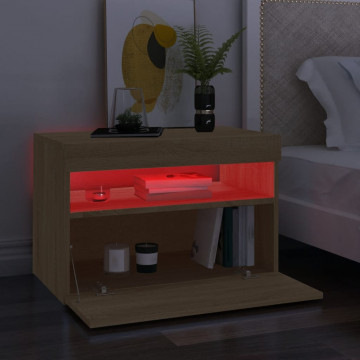 Comodă TV cu lumini LED, stejar Sonoma, 60x35x40 cm - Img 5