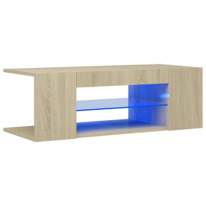 Comodă TV cu lumini LED, stejar Sonoma, 90x39x30 cm - Img 2