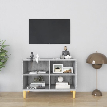 Comodă TV cu picioare lemn masiv, gri sonoma, 69,5x30x50 cm - Img 1