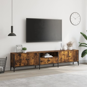 Comodă TV cu sertar, stejar fumuriu 200x25x44 cm lemn prelucrat - Img 3
