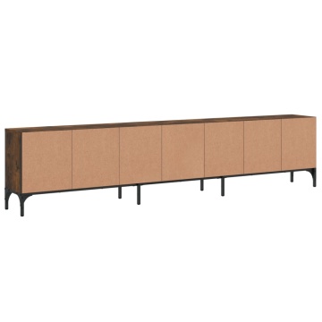 Comodă TV cu sertar, stejar fumuriu 200x25x44 cm lemn prelucrat - Img 7