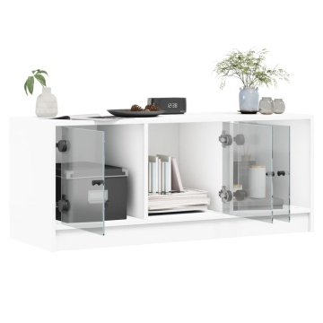Comodă TV cu uși din sticlă, alb, 102x37x42 cm - Img 12