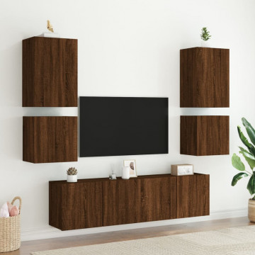 Comodă TV de perete, 2 buc., stejar maro, 40,5x30x40 cm, lemn - Img 4