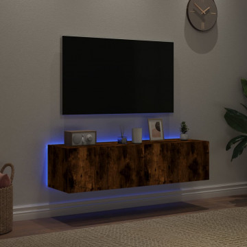 Comodă TV de perete cu LED, 2 buc. stejar fumuriu, 60x35x31 cm - Img 3