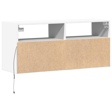 Comodă TV de perete cu lumini LED, alb, 100x31x45 cm - Img 7
