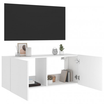 Comodă TV de perete cu lumini LED, alb, 100x35x41 cm - Img 6
