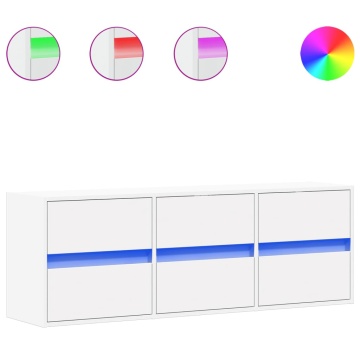 Comodă TV de perete cu lumini LED, alb, 130x31x45 cm - Img 2