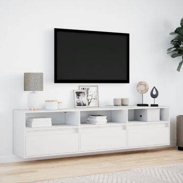 Comodă TV de perete cu lumini LED, alb, 180x31x45 cm - Img 4