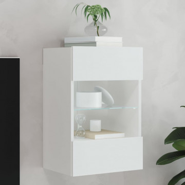 Comodă TV de perete cu lumini LED, alb, 40x30x60,5 cm - Img 1