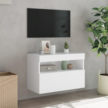 Comodă TV de perete cu lumini LED, alb, 60x30x40 cm - Img 8