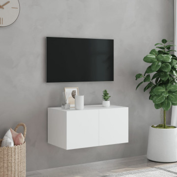 Comodă TV de perete cu lumini LED, alb, 60x35x31 cm - Img 4