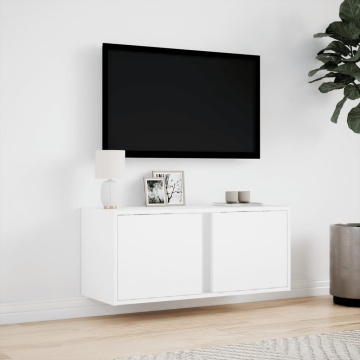 Comodă TV de perete cu lumini LED, alb, 80x31x35 cm - Img 4
