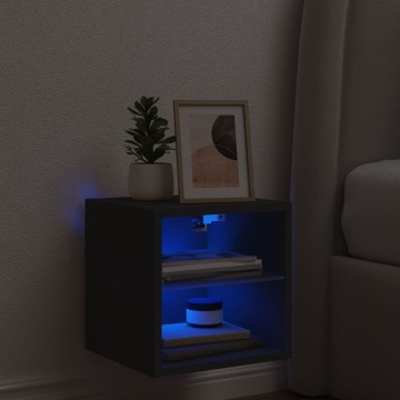 Comodă TV de perete cu lumini LED, negru, 30x28,5x30 cm - Img 3