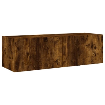 Comodă TV de perete cu lumini LED, stejar fumuriu, 100x35x31 cm - Img 3