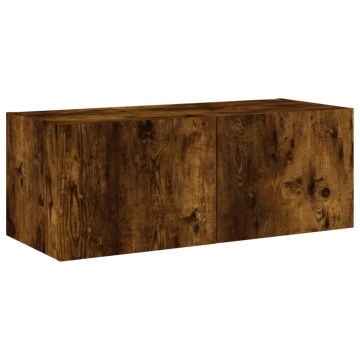 Comodă TV de perete cu lumini LED, stejar fumuriu, 80x35x31 cm - Img 10