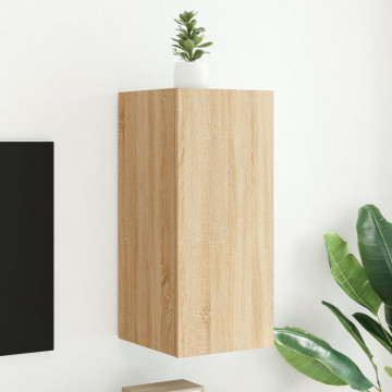 Comodă TV de perete cu lumini LED, stejar sonoma, 30,5x35x70 cm - Img 1
