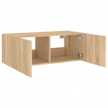 Comodă TV de perete cu lumini LED, stejar sonoma, 80x35x31 cm - Img 7
