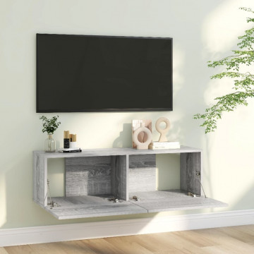 Comodă TV de perete, gri sonoma, 100x30x30 cm, lemn prelucrat - Img 3