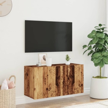 Comodă TV de perete, lemn vechi, 80x30x41 cm - Img 3