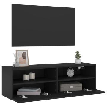 Comodă TV de perete, negru, 100x30x30 cm, lemn prelucrat - Img 8