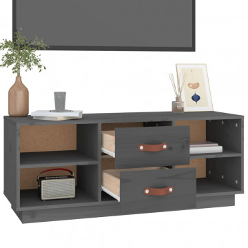 Comodă TV, gri, 100x34x40 cm, lemn masiv de pin - Img 8