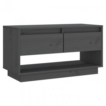 Comodă TV, gri, 74x34x40 cm, lemn masiv de pin - Img 2