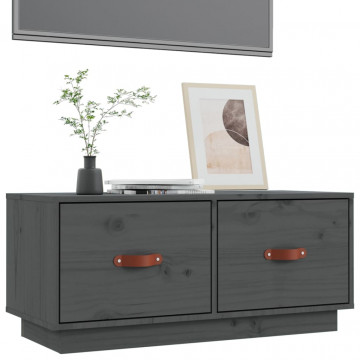 Comodă TV, gri, 80x34x35 cm, lemn masiv de pin - Img 4