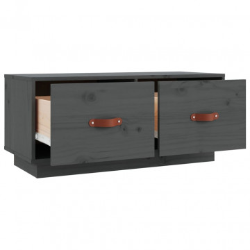 Comodă TV, gri, 80x34x35 cm, lemn masiv de pin - Img 6