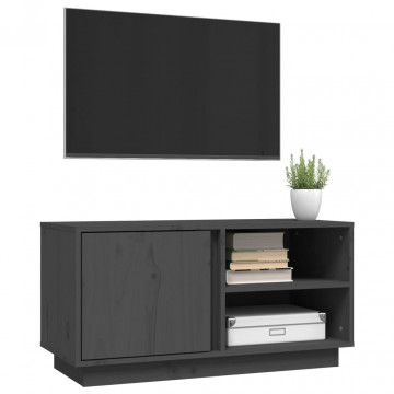 Comodă TV, gri, 80x35x40,5 cm, lemn masiv de pin - Img 4