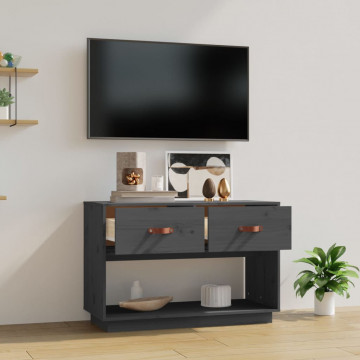 Comodă TV, gri, 90x40x60 cm, lemn masiv de pin - Img 3