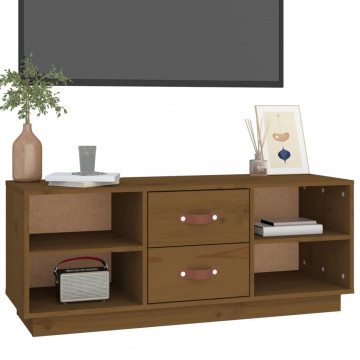 Comodă TV, maro miere, 100x34x40 cm, lemn masiv de pin - Img 4