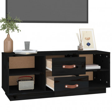 Comodă TV, negru, 100x34x40 cm, lemn masiv de pin - Img 8