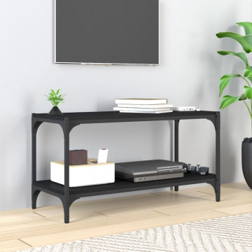 Comodă TV, negru, 80x33x41 cm, lemn prelucrat și oțel - Img 1