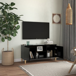 Comodă TV, picioare lemn masiv, negru, 103,5x35x50 cm - Img 3